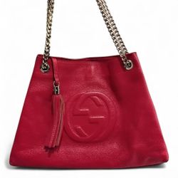 GUCCI Soho Leather Tassel Chain Shoulder Purse Bag Red