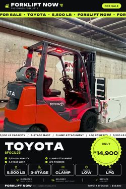 TOYOTA 8FGCU25 5500 lb for sale 3 stage, clamp EXCELLENT CONDITION