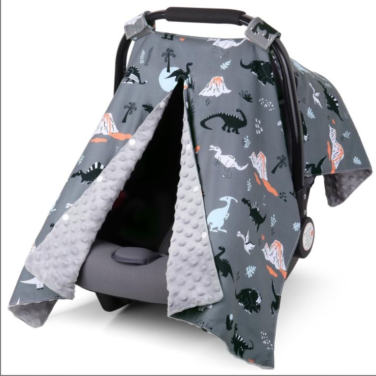 Car Seat Cover Baby, Minky Infant, Peekaboo Dinosaur