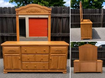 Complete Solid Wood Bedroom Set - 2 Dressers, Mirror, 2 Nightstands, Bed Frame - Mattress Optional