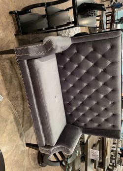 Velvet Gray High Back Loveseat - Same Day Delivery