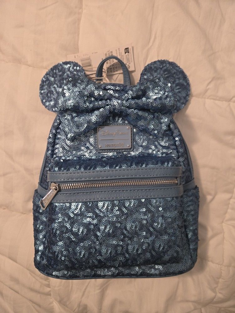 Loungefly Disney Parks Hydrangea Blue Sequin Mini Backpack display picture 3