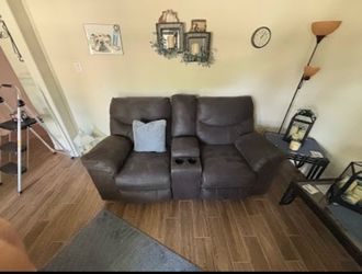 Brown Reclining Loveseat with Center Console-OBO