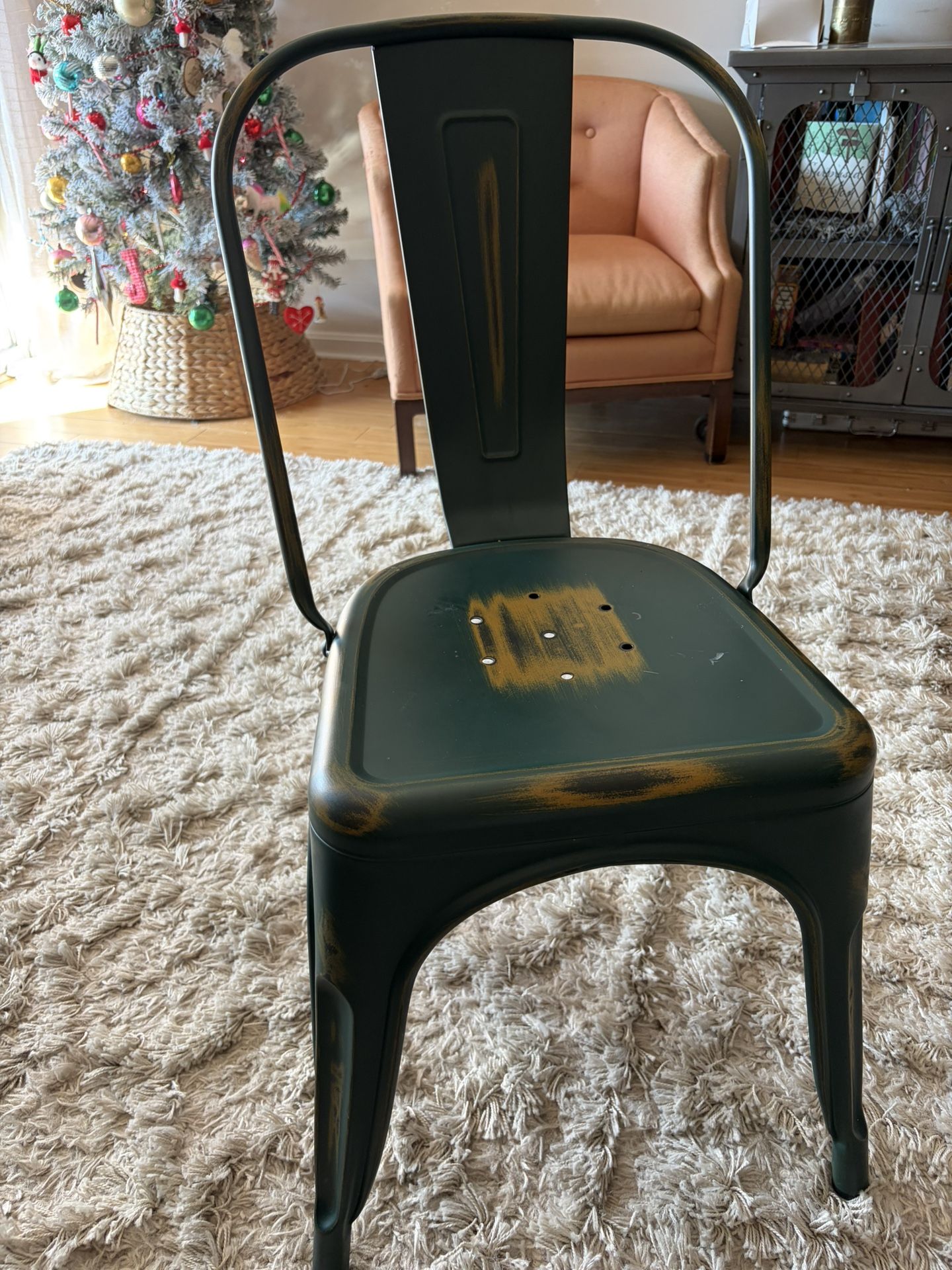 Metal Green Chairs With Brassy Distress