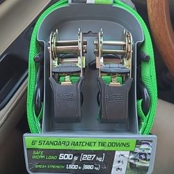 SmartStraps Ratchet Straps - 6ft GRN Padded 2pk 1,500lb 2 Pack, Green