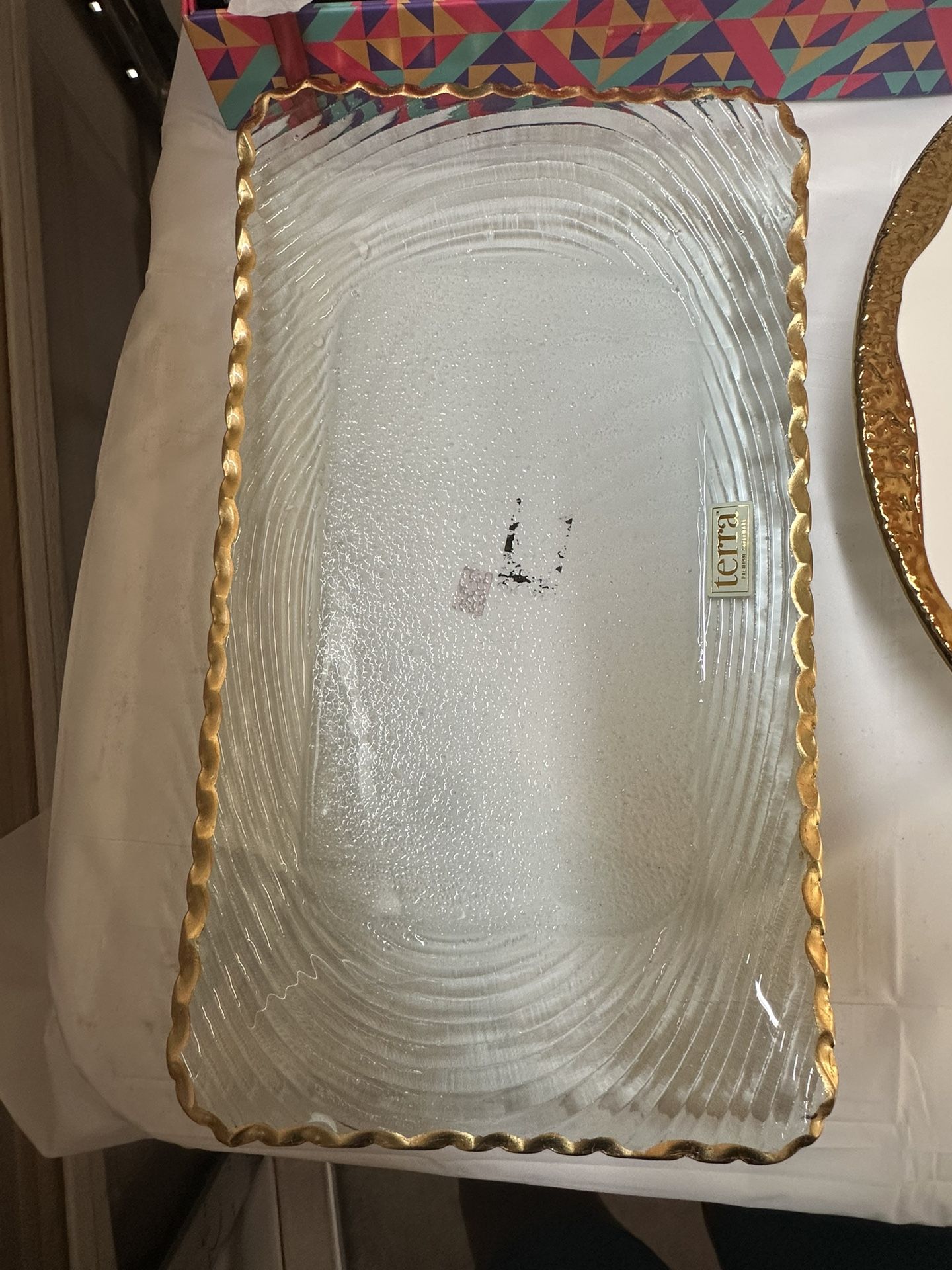 Glass Platter Trimmed In Gold