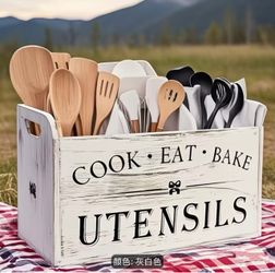 Wooden Utensil Holder for Kitchen Counter Decor,Extra Large Kitchen Utensil Holder Silverware Caddy Farmhouse Wood Cutlery Holder Cooking Utensil Stan