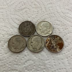 Five (5) Roosevelt Silver Dimes.    