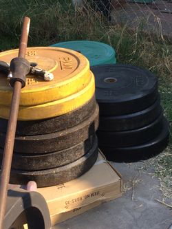 All sizes bumper plates new and used weights