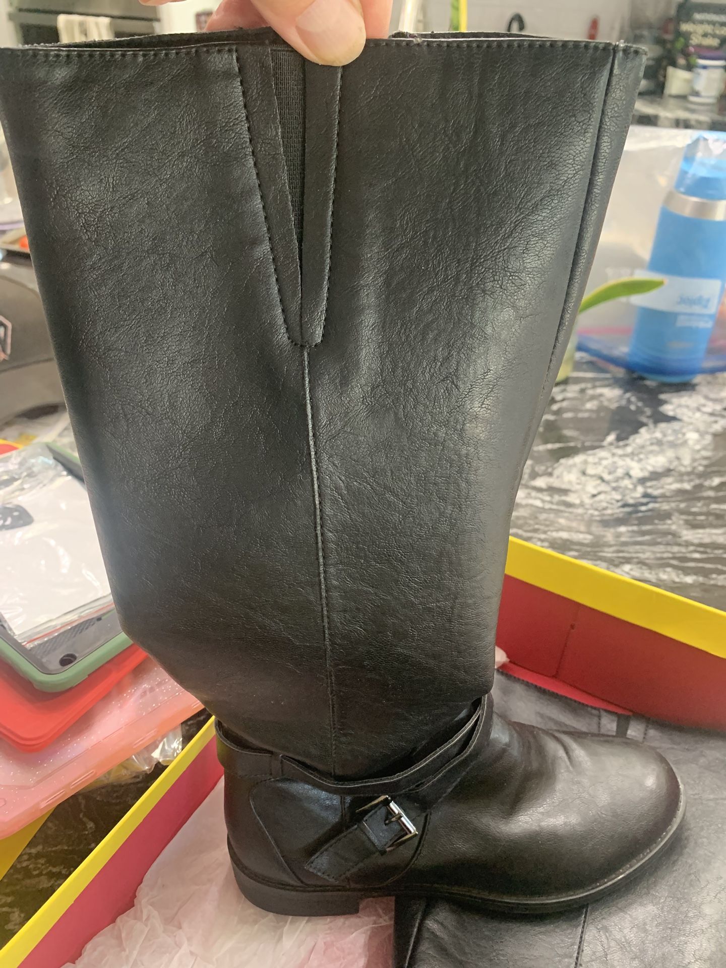Leather Look Knee Boots