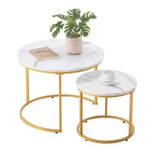 Nesting Coffee Table Set of 2, 23.6 in Round Coffee Table, Nesting Tables for Small Place, Vintage End Side Tables Night Stand with Metal Frame, for L