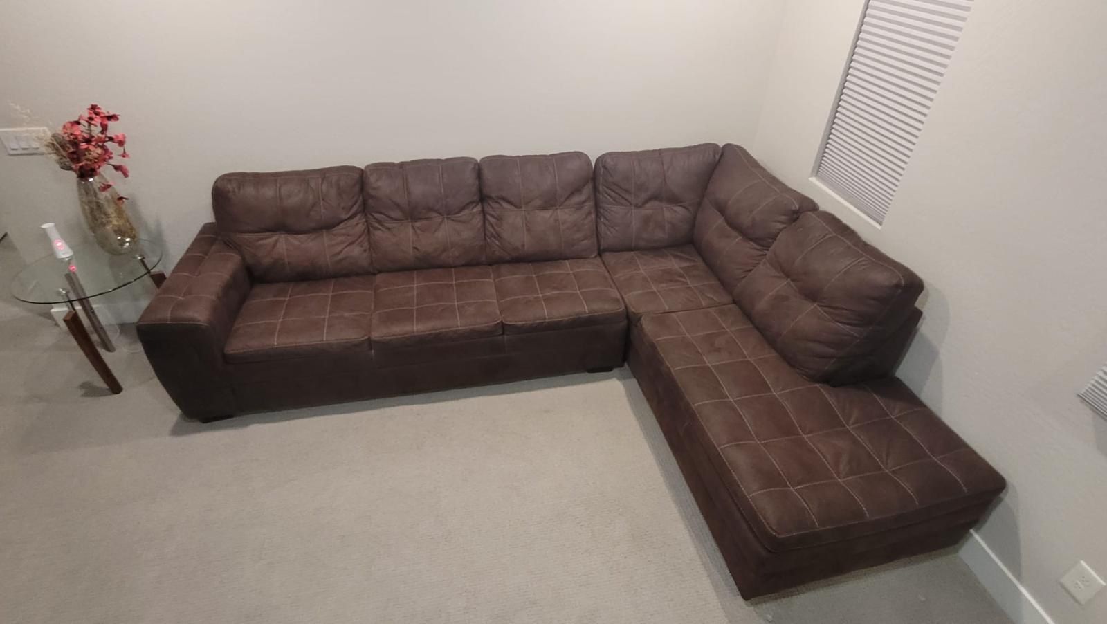 Brown Sectional L Shape Sofa, Good Condition