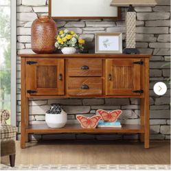 Retro Style Brown Freestanding Wood 48 in. Storage Buffet Sideboard with 2-Drawers and 2-Cabinets and Open Bottom Shelf