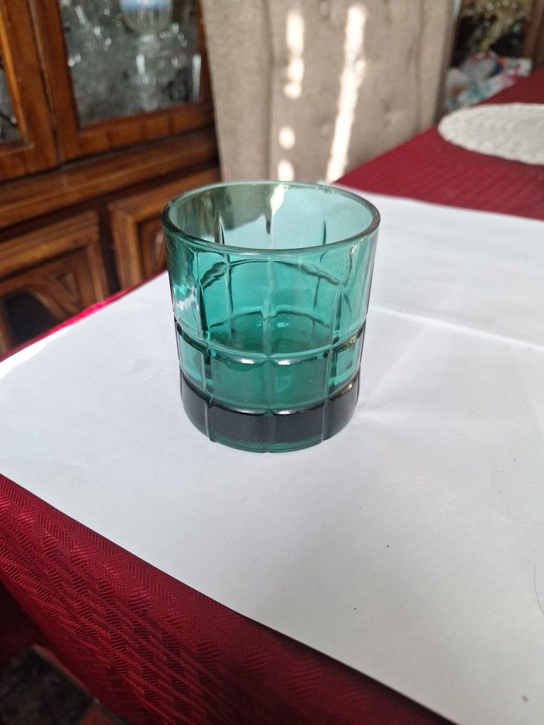 Vintage Anchor Hocking Tartan Old Fashion Rocks Low Ball Green Glasses Set Of 2 10.5oz