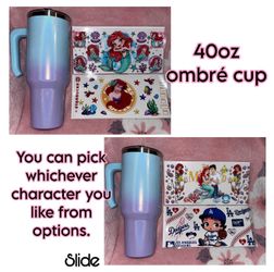 One new 40oz ombré stainless steel cup (pick one wrap)