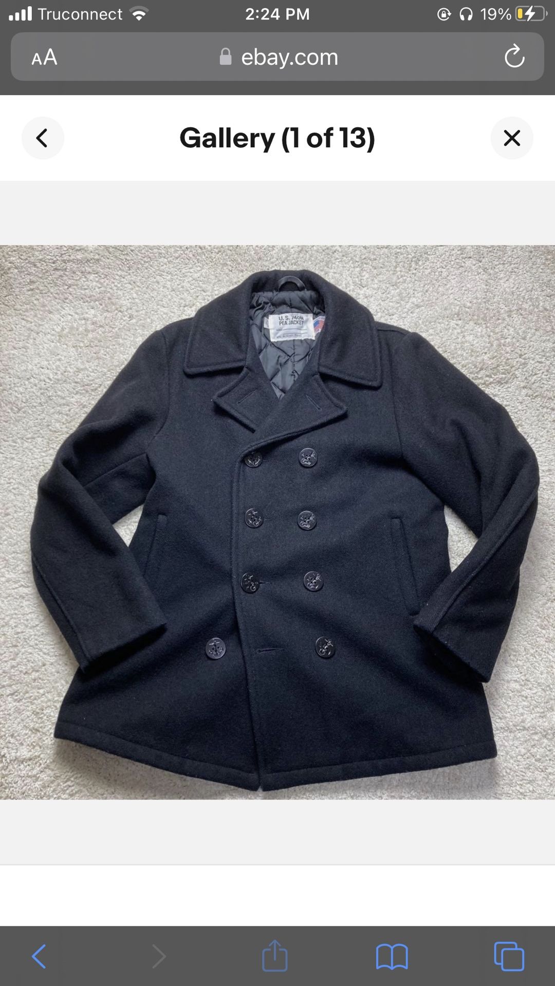 Schott 740N Pea Coat Dark Navy Wool Blend Size 38 Made in USA Quilted Lining