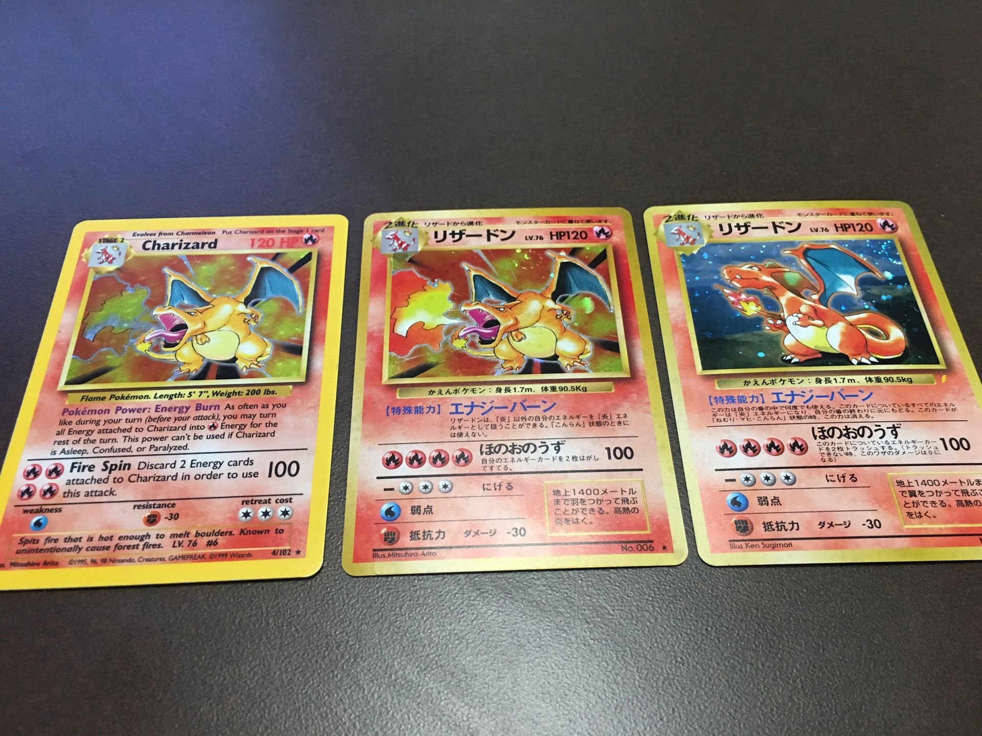 Classic Holographic/Holo/Foil Charizard Base Pokémon Card Lot of 3 (1996-1999)