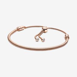 "Pandora Moments Snake Chain Slider Bracelet
14k rose gold plating"