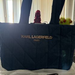 KARL LAGERFELD PARIS Voyage Large Quilted Denim Tote Bag
