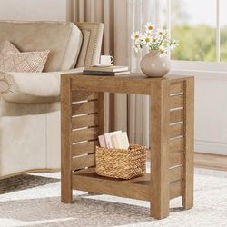 Brand New! Narrow Rustic Brown 2-Tier Farmhouse End Table / Nightstand w/ Storage Shelf