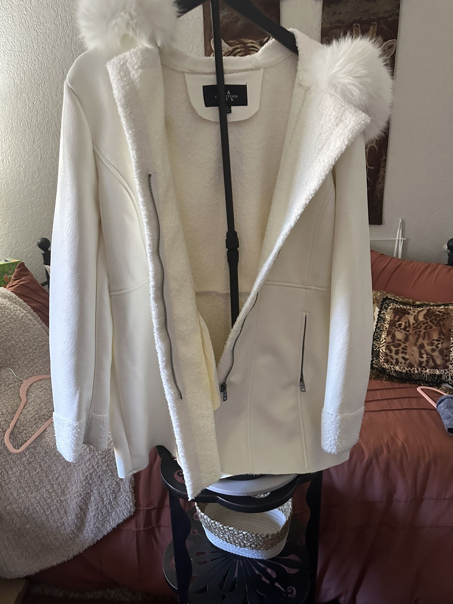 Beautiful White Jacket With Sherpa Trim