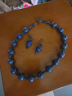 Blue Beaded Necklace and Earring Set