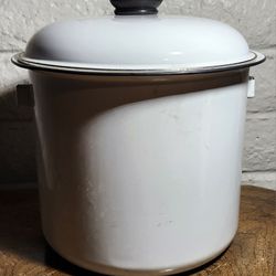 Vtg White Enamel Stock Pot W/ Lid