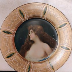 Antique 1905 Vienna Art Plate "Una Gitana" Royal Saxony Tin Lithograph Wall Art, 10" (121 Yrs Old)