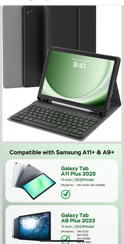 for Samsung Galaxy Tab A9/A11 Plus Case with Keyboard, for A9+ 2023/ A11+ 2025 11 Inch Tablet Case with Detachable Wireless Keyboard, Multi-Angle Stan