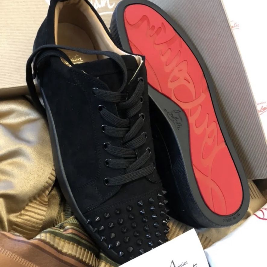 CHRISTIAN LOUBOUTIN LOUIS JUNIOR SPIKES FLAT RED BOTTOM BLACK SUEDE NEW  SNEAKERS SHOES SIZE 10 44 A for Sale in Miami, FL - OfferUp