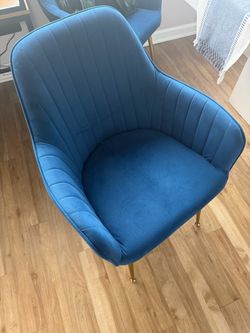 Set of 4 Blue Velvet Dining Chairs – Gold Legs – $120 OBO