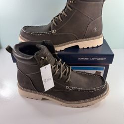 New Izod Mens Boots Brown Lace Up Memory Foam Shoes - size 12