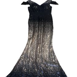 Black and Gold Ombré Sequin Maxi Dress Size 1XL