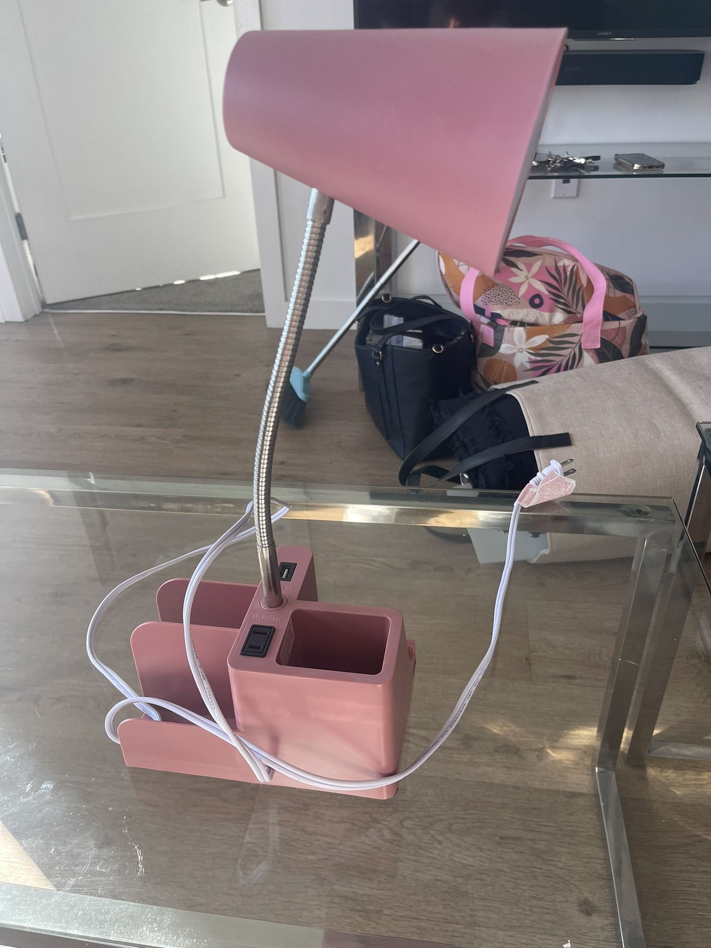 Pink Desk Lamp with Organization