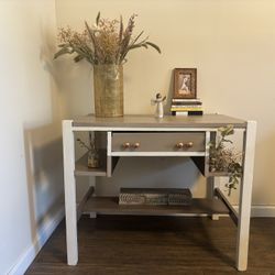 Charming Farmhouse Desk|Vintage French Provincial |Deep Taupe &Soft White