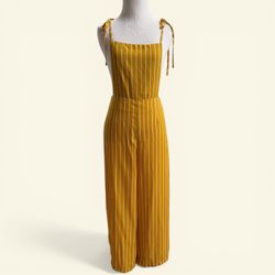 Forever 21 Goldenrod Striped Tie-Shoulder Jumpsuit, Size XS, MSRP $36