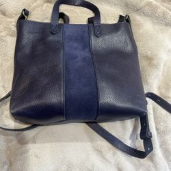 Madewell Small Navy Blue Transport Tote Crossbody Leather Bag 