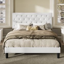 Full Size Faux Leather Darrach Unfinished Vegan Leather Platform Bed