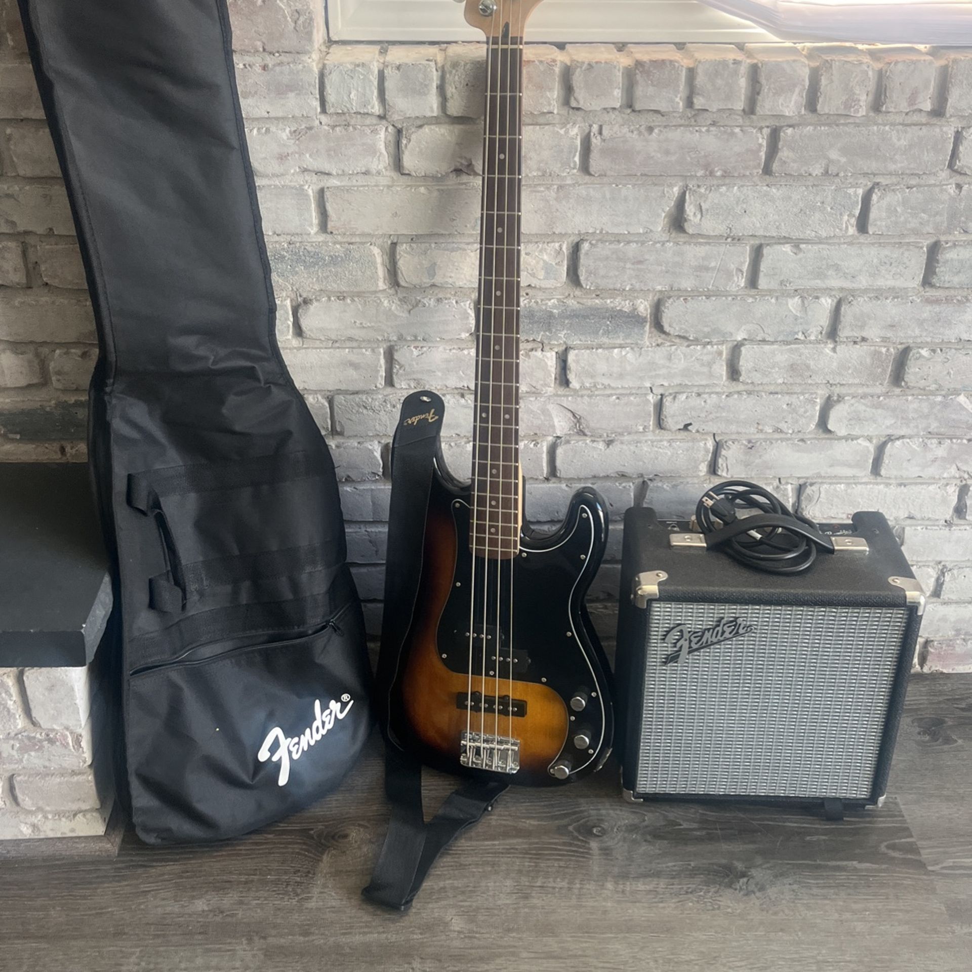 Black Squier Bass Guitar By Fender