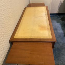 Antique table with faux leather top