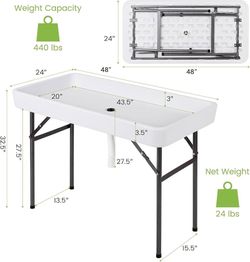 Folding Ice Table with Drain, 4 ft Portable Cooler with Removable Skirt, No Assembly, Fill and Chill Table for Food Drink Beverage, Foldable Party Ice