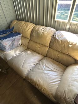 Cream Leather Loveseat Sofa