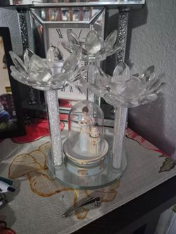 Crystal Lotus Candle Holder with Figurine Dome