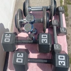 Pair Of 3 Lb, Pair Of 5 Lb, Pair Of 15 Lb And Pair Of 30 Lb Dumbbells