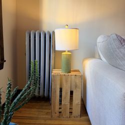 Green Ceramic Table Lamps with White Drum Shades (Set of 2)