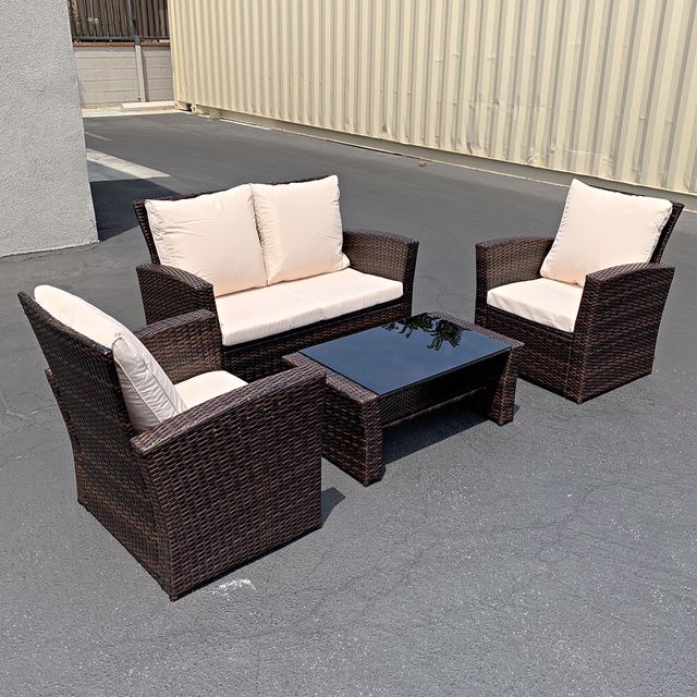 New $390 Patio 4-Piece Outdoor Wicker Furniture Rattan Set (Sofa 48x26”, Chair 29x26”, Table 34x20”) 