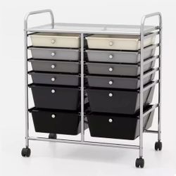 12Drawer Rolling Storage Cart, Moveable Art Craft Organizer W/Lockable Wheels, Metal Shelf, Files Arrangement Tools Makeup Storage Cart for Office, Ho