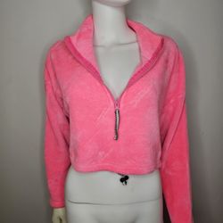 Hot Pink Soft Fuzzy Fleece Pullover Crop Top Sweatshirt Size Small Womens 