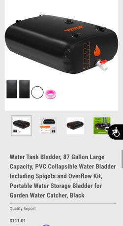 Water Tank Bladder, 87 Gallon Large Capacity, PVC Collapsible Water Bladder Including Spigots and Overflow Kit, Portable Water Storage Bladder for Gar
