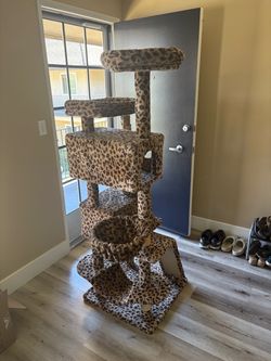 Tall Leopard Print Cat Tree Tower